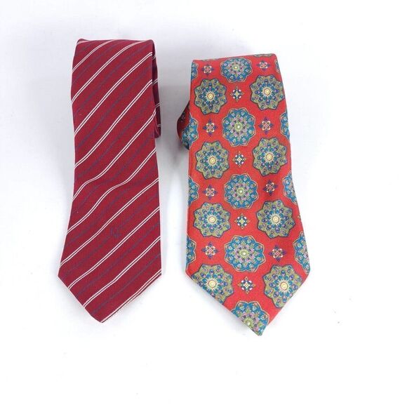 Christian Dior Monsieur Red strip Graphic Tie lot of 2 Vintage dress Silk Tie - Picture 1 of 7